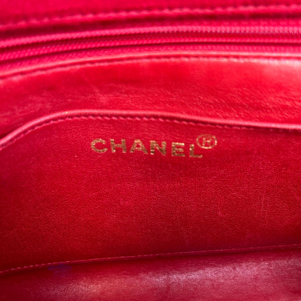 Chanel Mini Top Handle Bag Red Fabric Gold Hardware