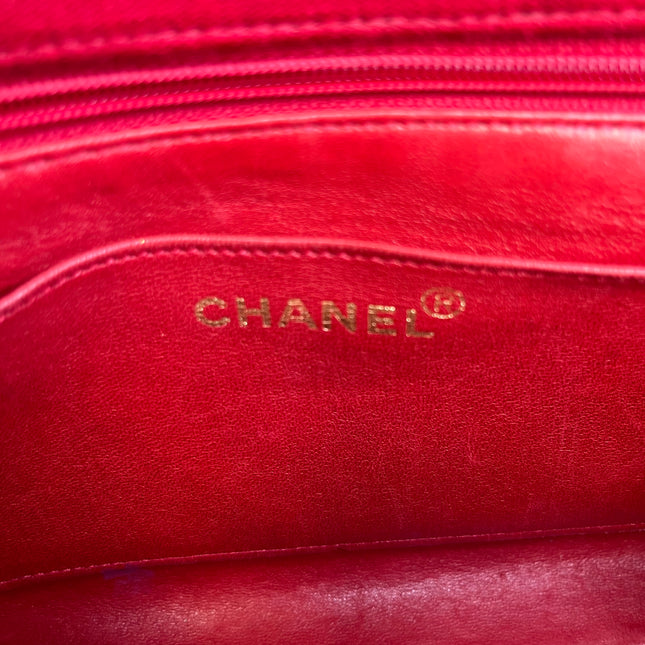 Chanel Mini Top Handle Bag Red Fabric Gold Hardware