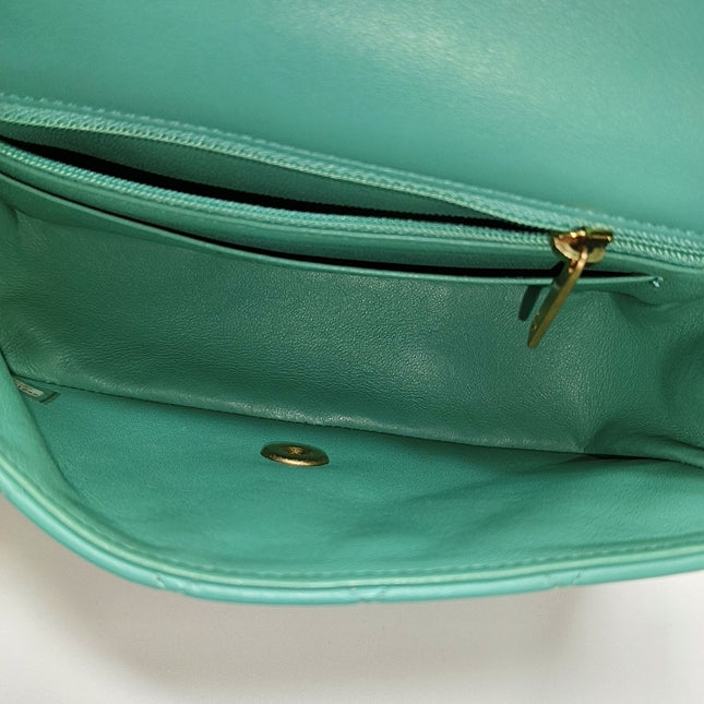 Chanel Classic Flap Mini 2018 Turquoise Blue Green Lambskin Leather Gold Hardware