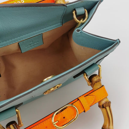 Gucci Diana Mini Blue Leather Bag Bamboo Handle with Strap