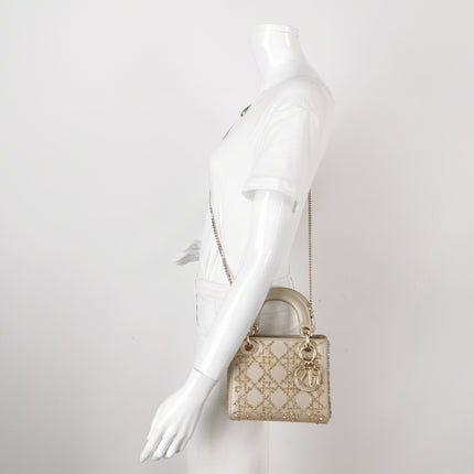 Lady Dior Mini Gold Calfskin Leather with Crystals Gold Hardware 2020