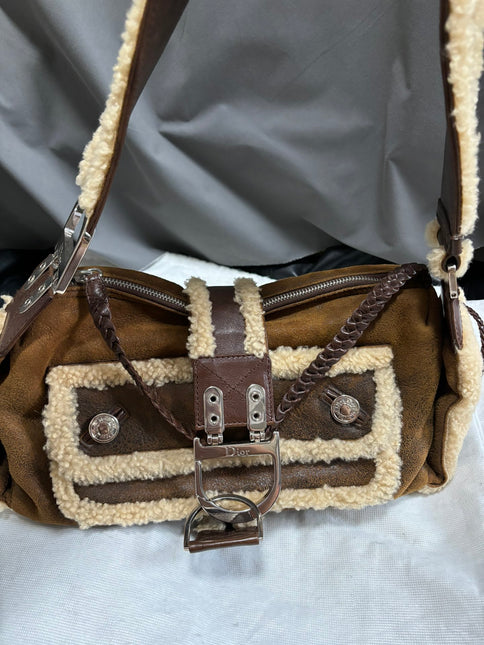 Dior Flight Medium Shoulder Bag Tan Brown Shearling