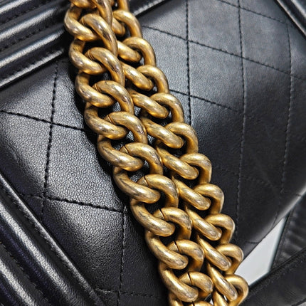 Chanel Le Boy Bag Small Camellia Black Lambskin Leather Gold Hardware