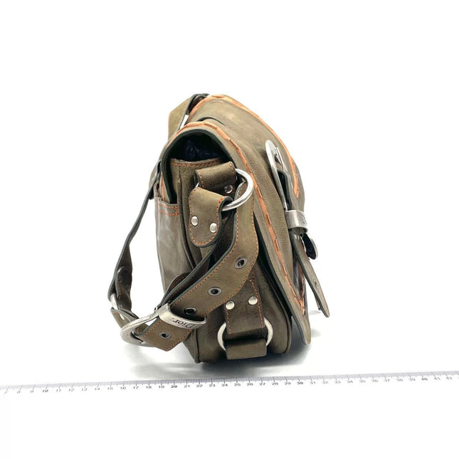 Dior Vintage Gaucho Large Brown Leather Crossbody Bag 36cm