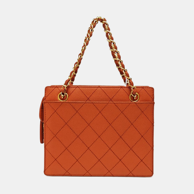 Chanel Vintage Small Matelasse Orange Caviar Leather Top Handle Bag