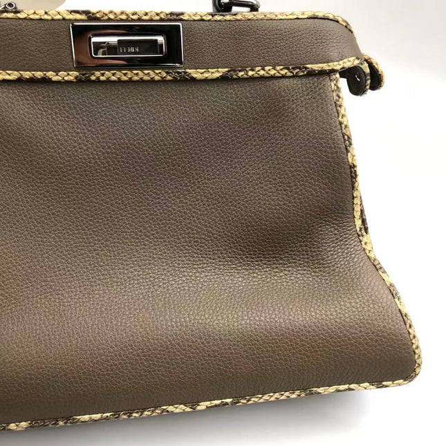 Fendi Peekaboo ISeeU Sellier Small Grey Leather with Python Skin Trimming