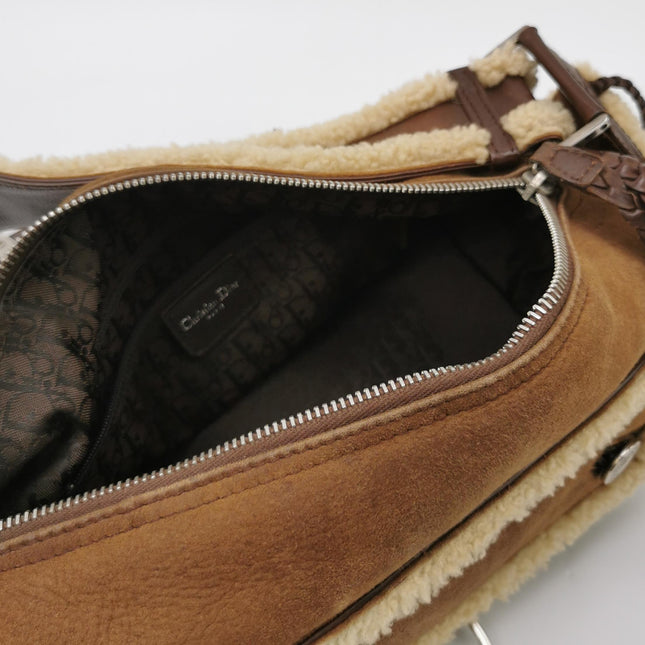 Dior Flight Medium Brown Shearling Leather Shoulder Bag