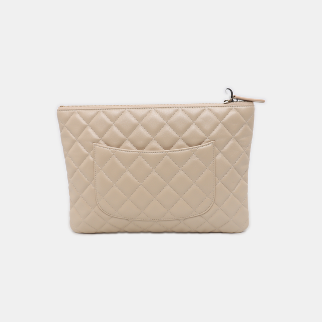 Chanel Beige Iridescent Lambskin Quilted Pouch with Mini Flap Purse