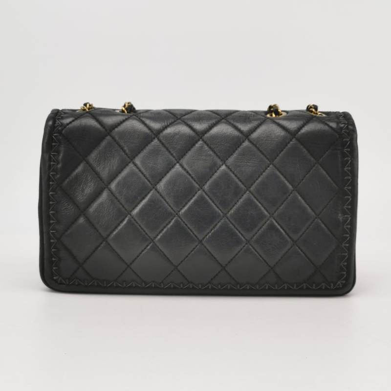 Chanel Classic Flap Medium Happy Stitch Black Aged Calfskin Leather Gold Hardware, 2015-2016