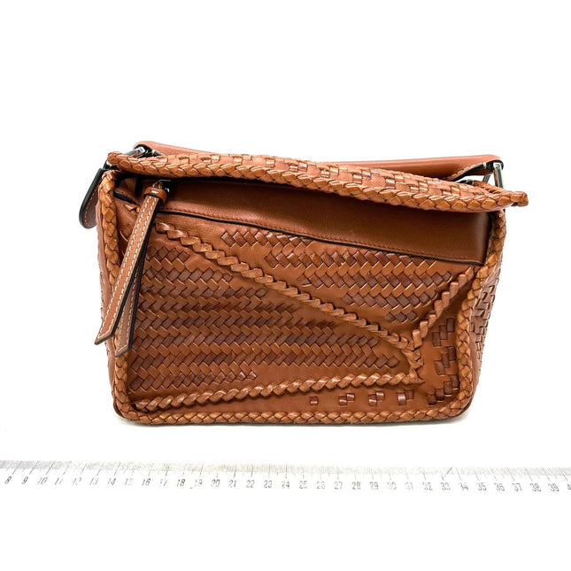 Loewe Puzzle Small Leather Woven Caramel Tan Crossbody Bag-Luxbags