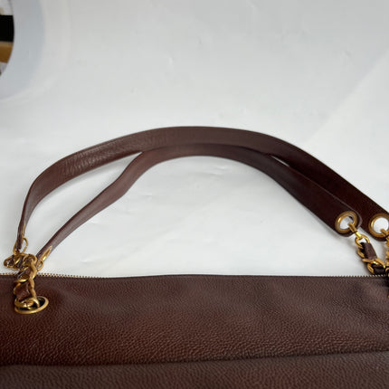 Chanel Vintage Front Pocket Tote Chocolate Brown Caviar Leather Double Gold Leather Chain