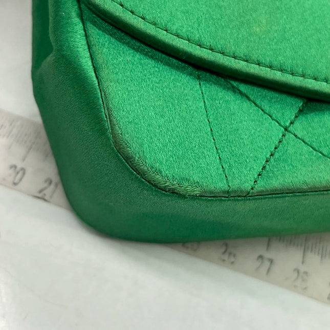 Chanel Diana Flap Bag 1990 Mini Green Silk Satin Bijou Chain