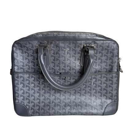 Goyard Ambassade Document Case Small 35cm Handbag Grey Canvas Leather Silver Hardware