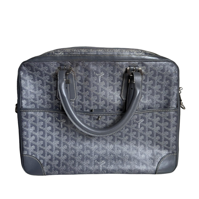 Goyard Ambassade Document Case Small 35cm Handbag Grey Canvas Leather Silver Hardware