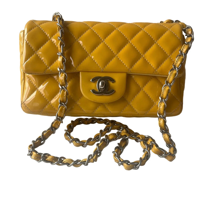 Chanel Classic Flap Rectangular Mini Yellow Patent Leather Silver Hardware, 2014-2015-Luxbags