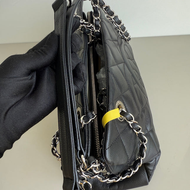 Chanel CC Logo Tote Black Soft Quilted Caviar Leather Silver Hardware 2011-2012