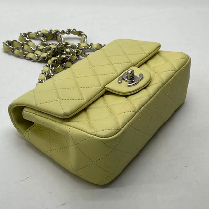 Chanel Classic Flap Rectangular Mini Yellow Lambskin Leather Silver Hardware Microchip
