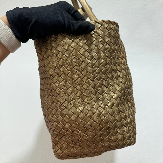 Sold Bottega Veneta Cabat Medium Intreccio Leather Tote Bag Gold