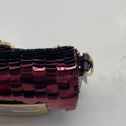 Fendi Nano Baguette Charm Red Sequins Satin Interior Chain Strap