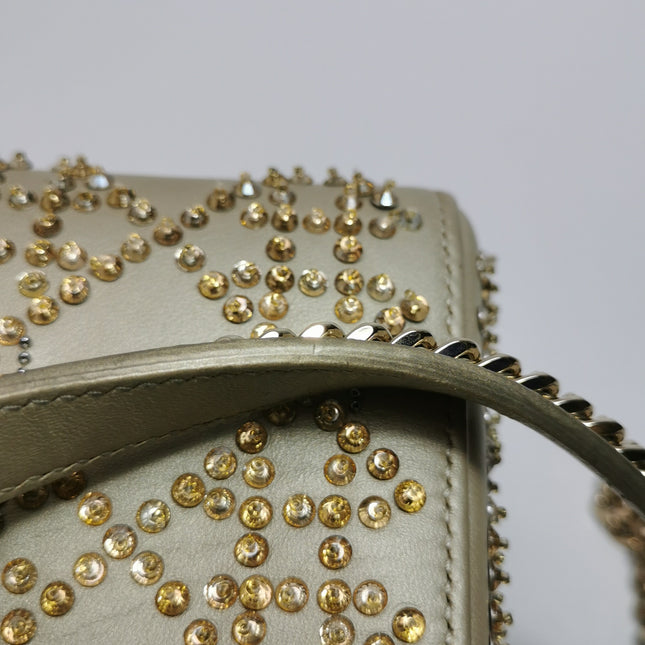 Lady Dior Mini Gold Calfskin Leather with Crystals Gold Hardware 2020