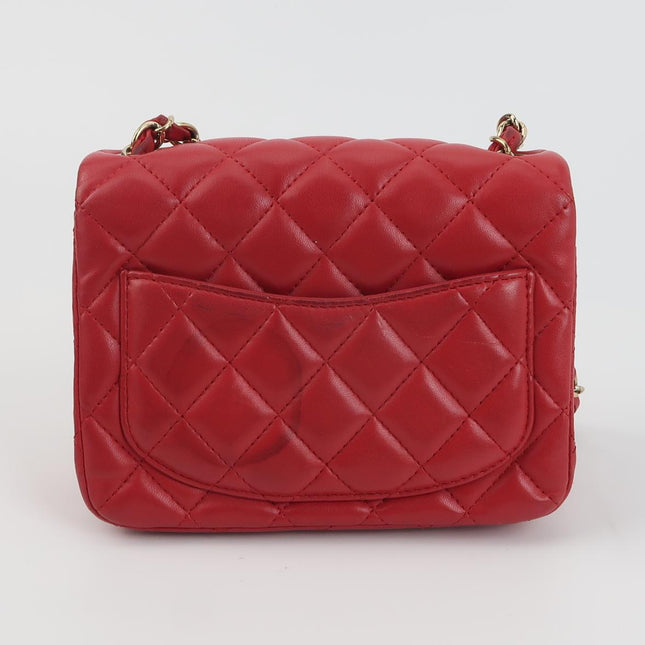 Chanel Classic Flap Mini Square Red Lambskin Leather Gold Hardware