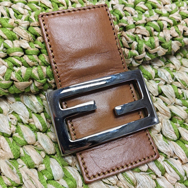 Fendi Baguette Raffia Straw Green Shoulder Bag