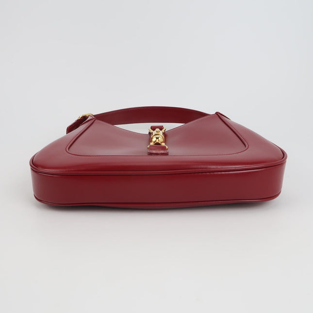 Gucci Jackie 1961 Red Burgundy Leather Bag Small with Adjustable Strap Gold Piston Lock