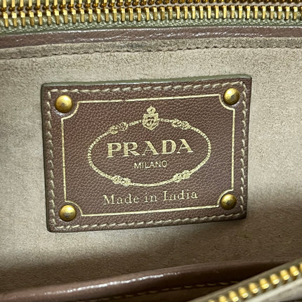 Prada Madras Brown Woven Leather Top Handle Shopping Tote