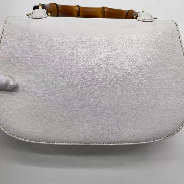 Gucci Bamboo 1947 Medium Vintage White Grained Leather With Strap