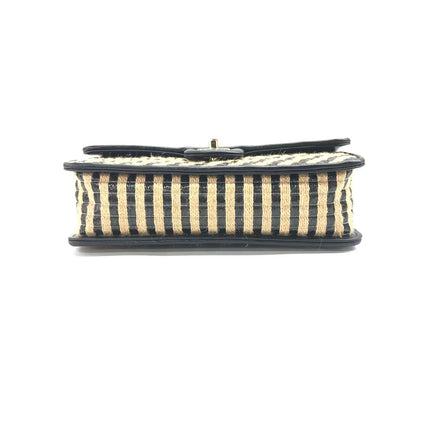 Chanel Medium Raffia Jute Striped Flap Bag Black Diamond Wild Stitch