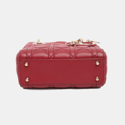 Lady Dior Mini Red Lambskin Leather Gold HW Chain Strap