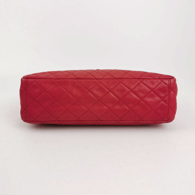 Chanel Classic Flap Maxi Red Caviar Leather Silver-tone Hardware Giant CC Logo