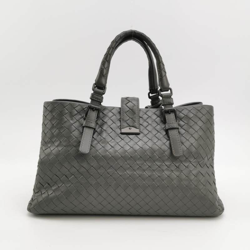 Bottega Veneta Roma Handbag Intrecciato Nappa Leather Grey Small 30cm