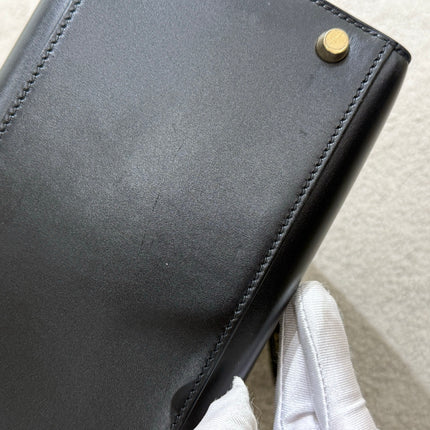 Hermes Kelly 32 Sellier Black Box Leather Double Ring Gold HW