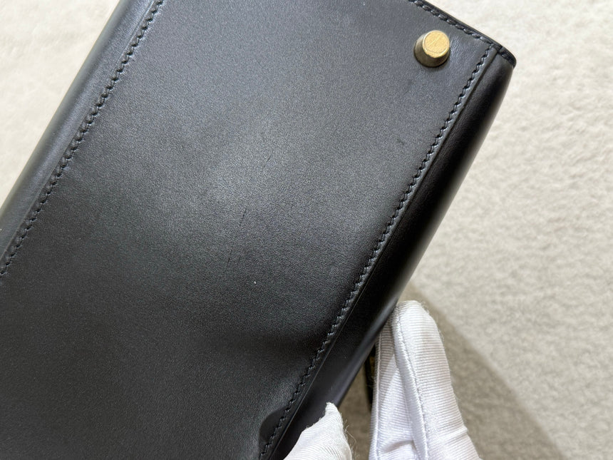 Hermes Kelly 32 Sellier Black Box Leather Double Ring Gold HW