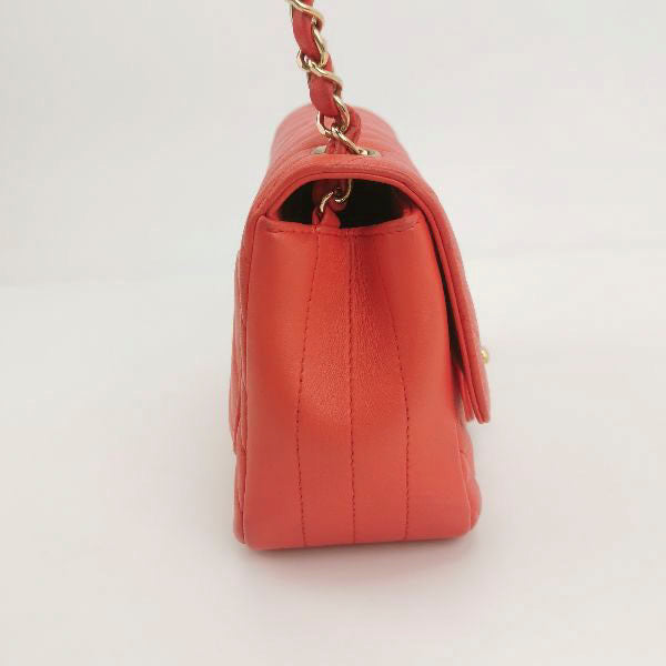 Sold Chanel Classic Flap Square 2019 Coral Orange Chevron Lambskin Leather Bag