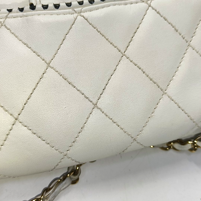 Chanel Classic Flap Medium Happy Stitch White Leather with Contrast Black Trim, 2003-04