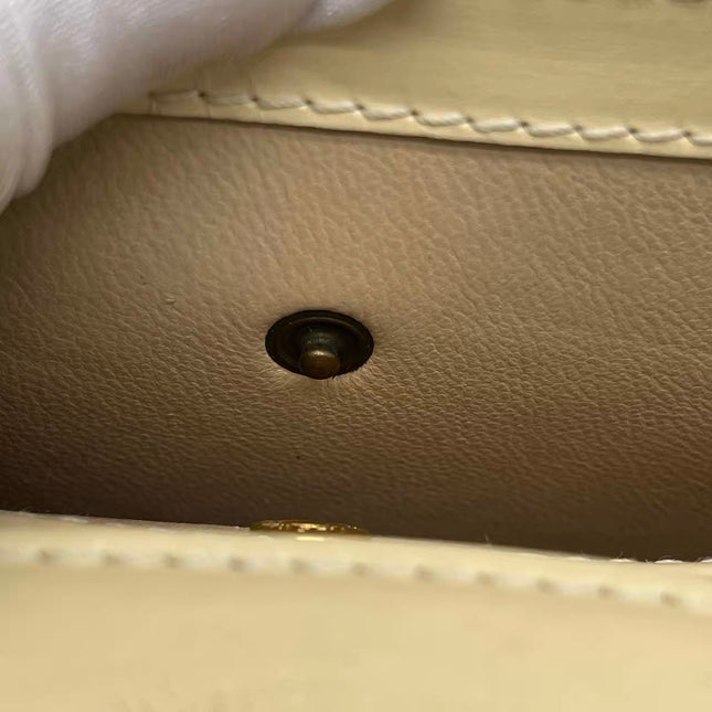 Gucci Bamboo 1947 Vintage Small White Box Leather Top Handle and Leather Strap Bag