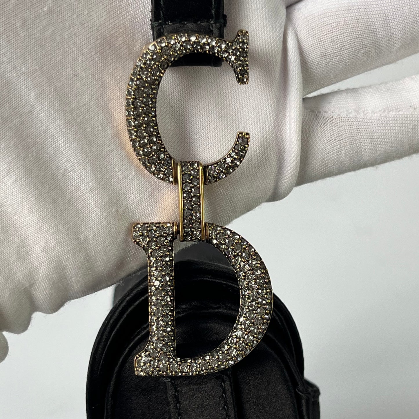 Dior Saddle Mini Silk Handbag Black with crystals