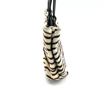 Prada Zebra Print Pony-style Calfskin Leather Brown Shoulder Bag