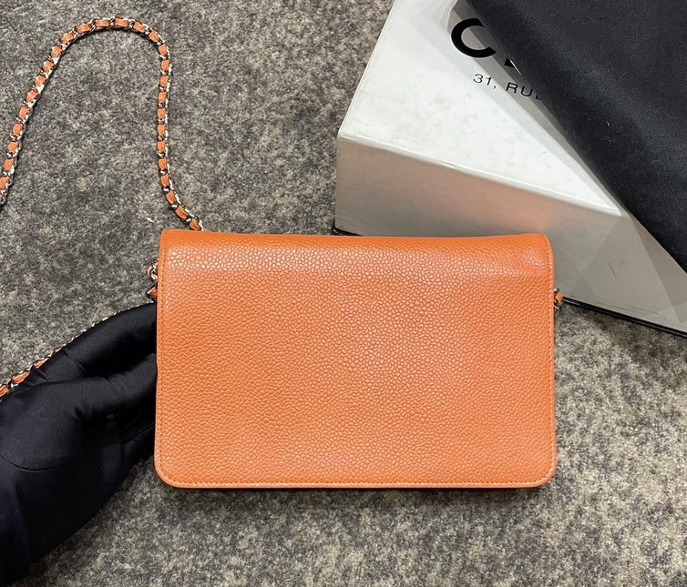 Sold Chanel Wallet on Chain WOC Double CC Orange Caviar Leather