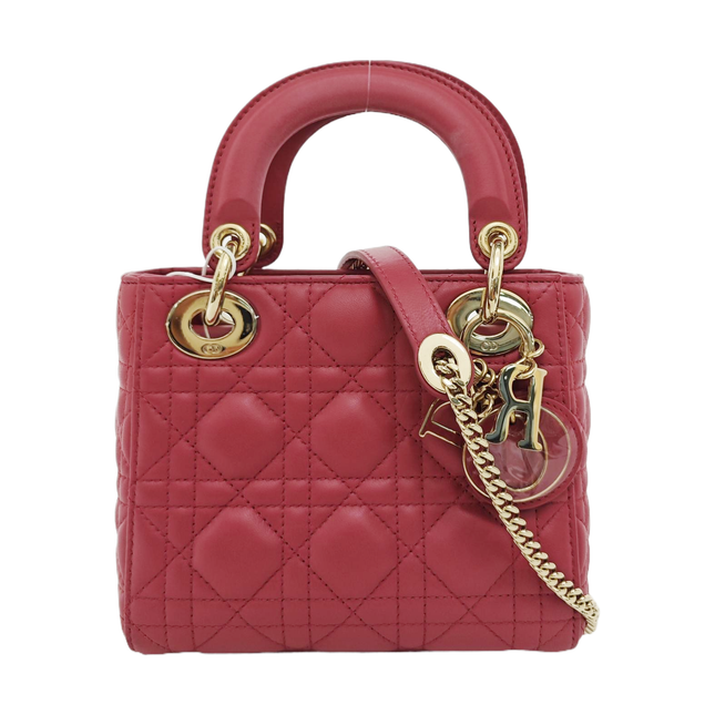 Lady Dior Mini Pink Lambskin Leather Gold Hardware Chain Strap 2020