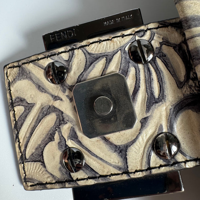 Fendi Mamma Baguette Blue White Flower Embossed Shoulder Bag