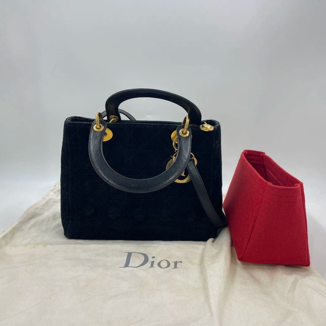 Lady Dior Vintage Medium Black Suede Leather Gold Hardware 1997