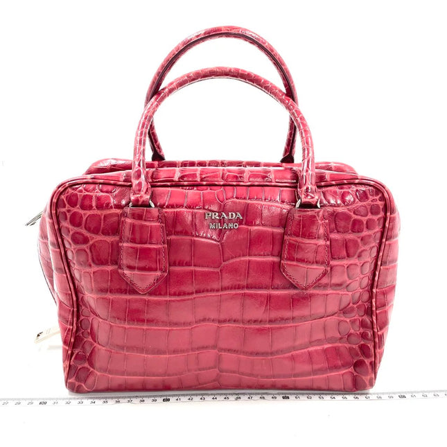 Prada Inside Bag Red Crocodile Leather Pink Lambskin Leather Interior Medium