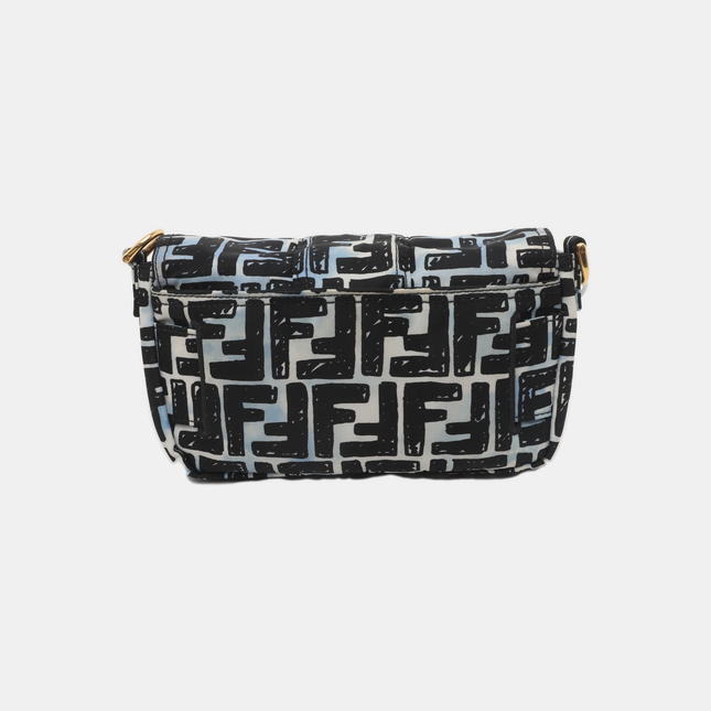 Fendi Baguette Mini Blue Black Zucca Nylon Gold Hardware Two-way Carry Bag