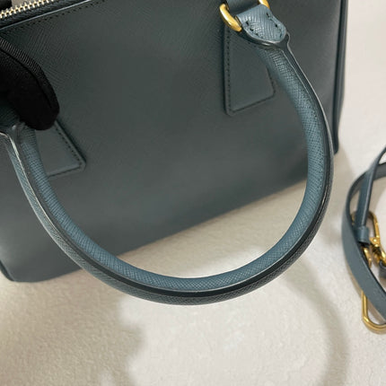 Prada Galleria Saffiano Leather Mini Grey Blue Handbag with Strap