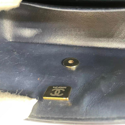 Chanel Classic Flap Mini Rectangular Navy Lambskin Leather Gold Hardware Microchip