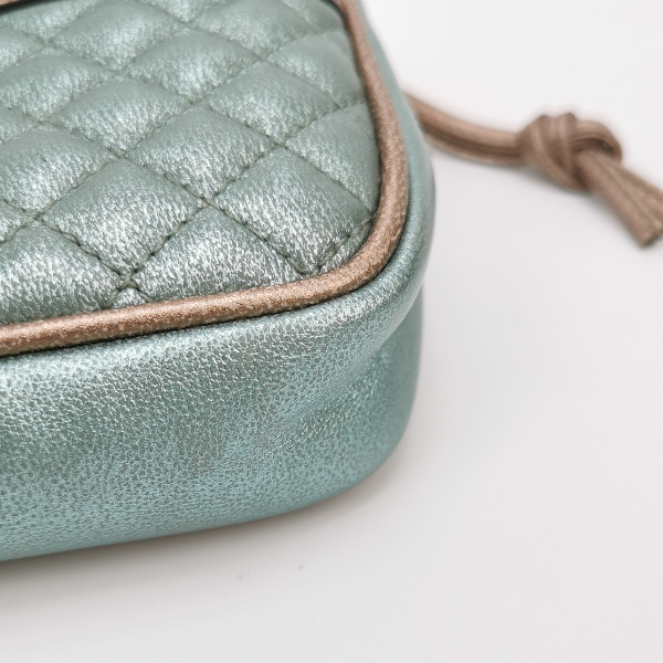 Sold Gucci Pink Teal Mini Metallic Laminated Trapuntata Leather Horsebit Clutch