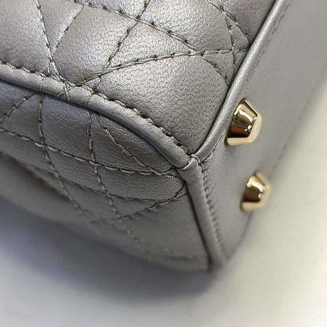 Lady Dior Mini Pearlescent Grey Cannage Lambskin Gold Hardware Chain Strap